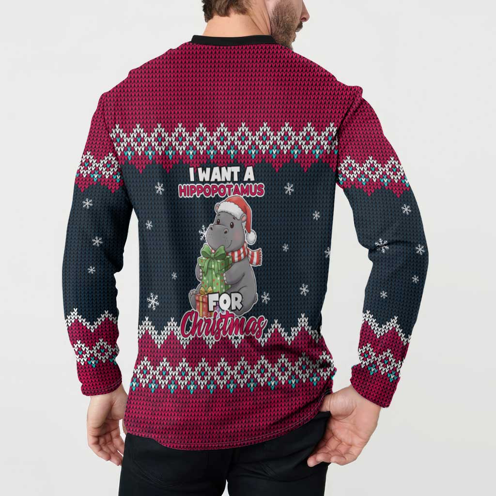 I Want A Hippopotamus Christmas Design Button Sweatshirt Xmas Holiday Patterns - Wonder Print Shop