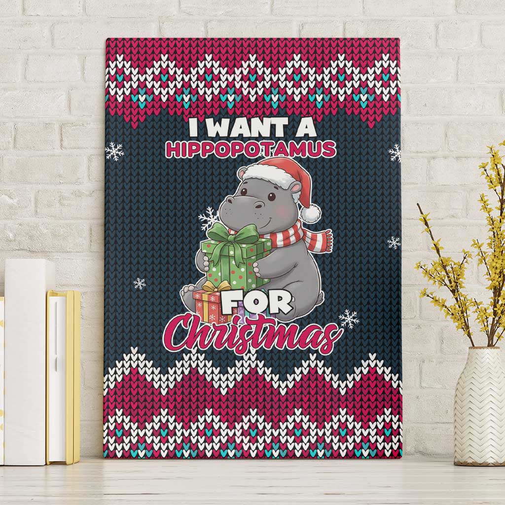 I Want A Hippopotamus Christmas Design Canvas Wall Art Xmas Holiday Patterns - Wonder Print Shop