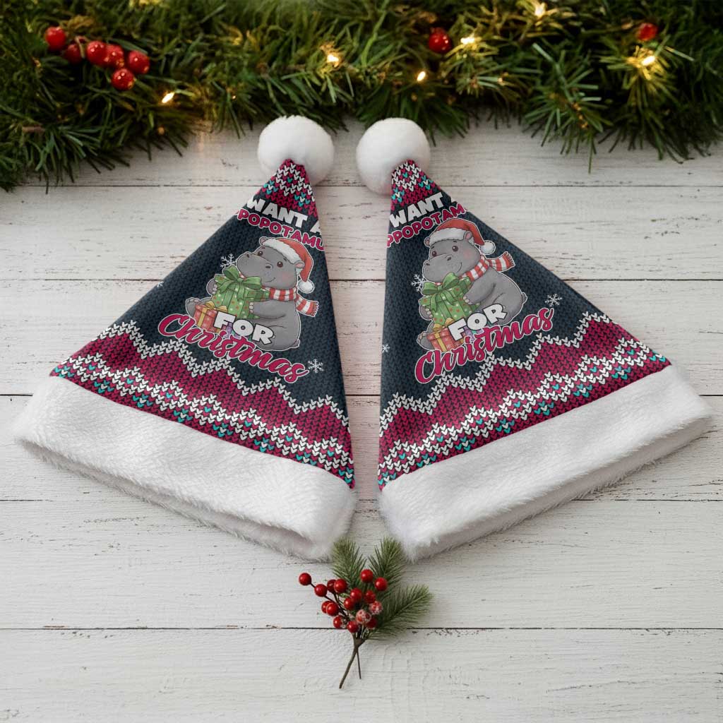 I Want A Hippopotamus Christmas Design Christmas Santa Hat Xmas Holiday Patterns - Wonder Print Shop