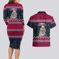 I Want A Hippopotamus Christmas Design Couples Matching Long Sleeve Bodycon Dress and Hawaiian Shirt Xmas Holiday Patterns - Wonder Print Shop