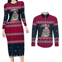 I Want A Hippopotamus Christmas Design Couples Matching Long Sleeve Bodycon Dress and Long Sleeve Button Shirt Xmas Holiday Patterns - Wonder Print Shop