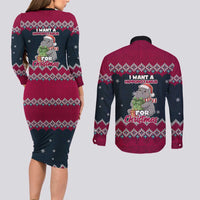 I Want A Hippopotamus Christmas Design Couples Matching Long Sleeve Bodycon Dress and Long Sleeve Button Shirt Xmas Holiday Patterns - Wonder Print Shop