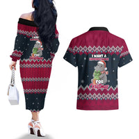 I Want A Hippopotamus Christmas Design Couples Matching Off The Shoulder Long Sleeve Dress and Hawaiian Shirt Xmas Holiday Patterns - Wonder Print Shop
