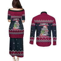 I Want A Hippopotamus Christmas Design Couples Matching Puletasi and Long Sleeve Button Shirt Xmas Holiday Patterns - Wonder Print Shop