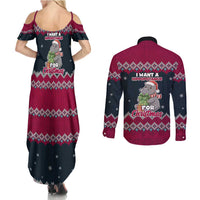 I Want A Hippopotamus Christmas Design Couples Matching Summer Maxi Dress and Long Sleeve Button Shirt Xmas Holiday Patterns - Wonder Print Shop