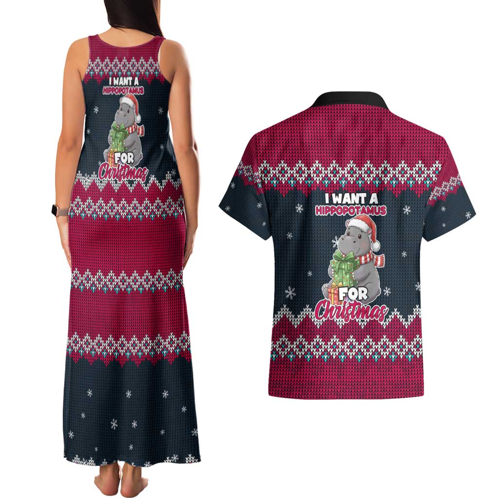 I Want A Hippopotamus Christmas Design Couples Matching Tank Maxi Dress and Hawaiian Shirt Xmas Holiday Patterns - Wonder Print Shop