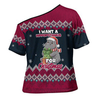 I Want A Hippopotamus Christmas Design Cross Shoulder Shirt Xmas Holiday Patterns - Wonder Print Shop
