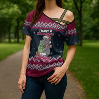 I Want A Hippopotamus Christmas Design Cross Shoulder Shirt Xmas Holiday Patterns - Wonder Print Shop