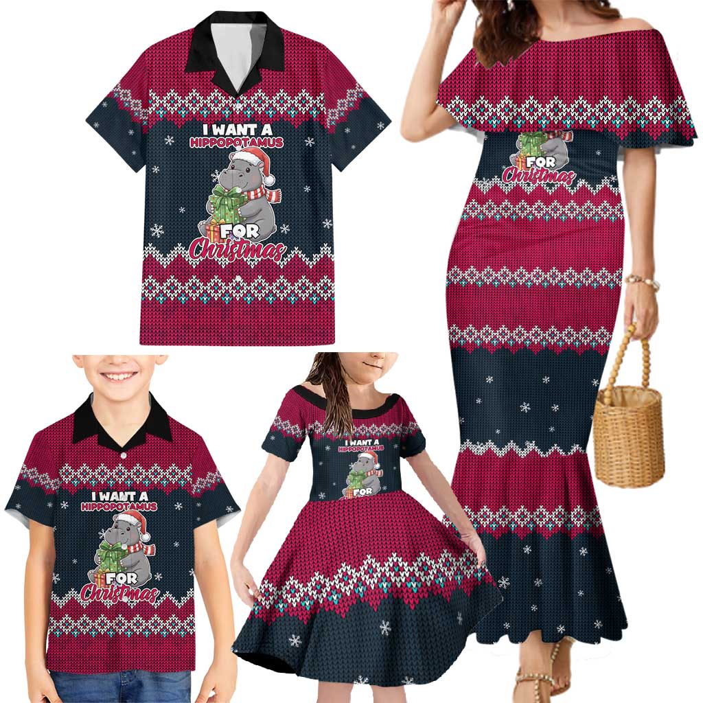 I Want A Hippopotamus Christmas Design Family Matching Mermaid Dress and Hawaiian Shirt Xmas Holiday Patterns - Wonder Print Shop