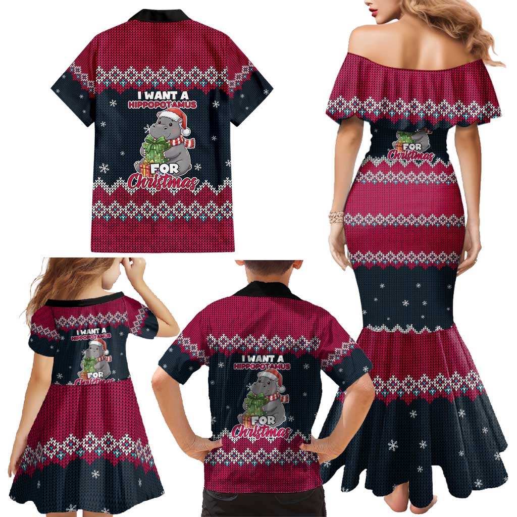 I Want A Hippopotamus Christmas Design Family Matching Mermaid Dress and Hawaiian Shirt Xmas Holiday Patterns - Wonder Print Shop