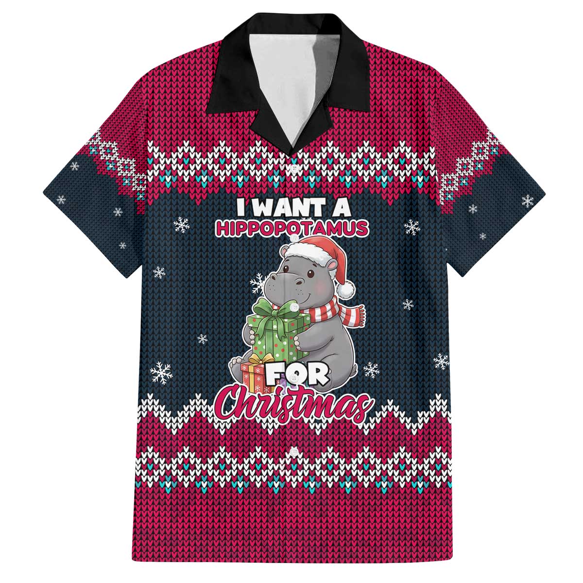 I Want A Hippopotamus Christmas Design Family Matching Off The Shoulder Long Sleeve Dress and Hawaiian Shirt Xmas Holiday Patterns - Wonder Print Shop