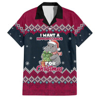 I Want A Hippopotamus Christmas Design Family Matching Off The Shoulder Long Sleeve Dress and Hawaiian Shirt Xmas Holiday Patterns - Wonder Print Shop