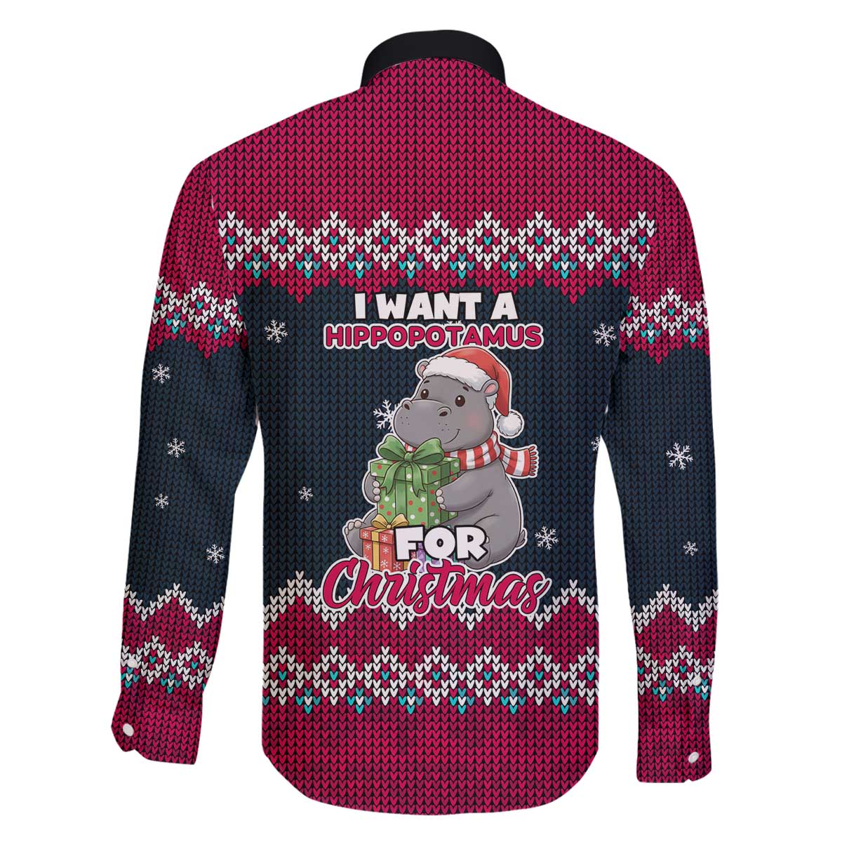 I Want A Hippopotamus Christmas Design Family Matching Off The Shoulder Long Sleeve Dress and Hawaiian Shirt Xmas Holiday Patterns - Wonder Print Shop