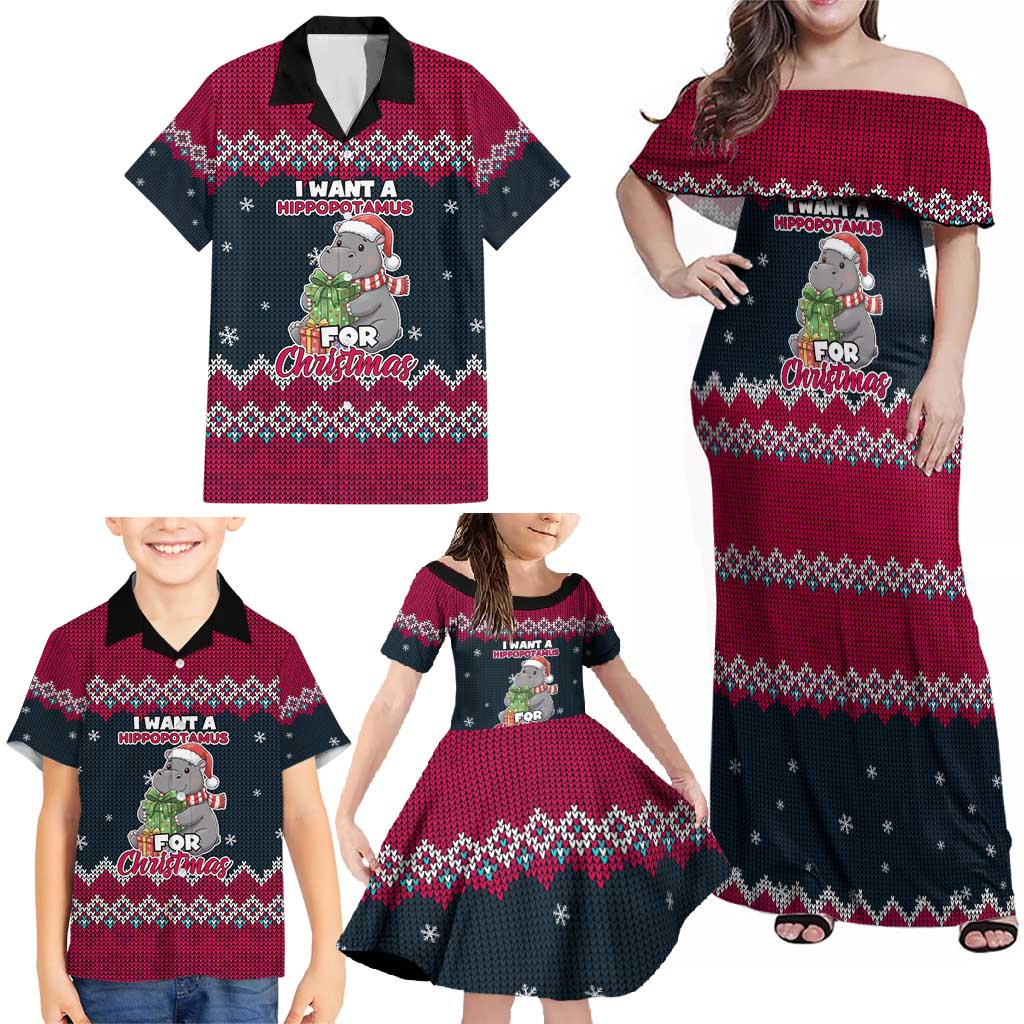 I Want A Hippopotamus Christmas Design Family Matching Off Shoulder Maxi Dress and Hawaiian Shirt Xmas Holiday Patterns - Wonder Print Shop