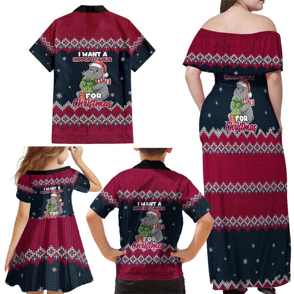 I Want A Hippopotamus Christmas Design Family Matching Off Shoulder Maxi Dress and Hawaiian Shirt Xmas Holiday Patterns - Wonder Print Shop