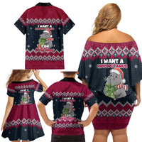 I Want A Hippopotamus Christmas Design Family Matching Off Shoulder Short Dress and Hawaiian Shirt Xmas Holiday Patterns - Wonder Print Shop
