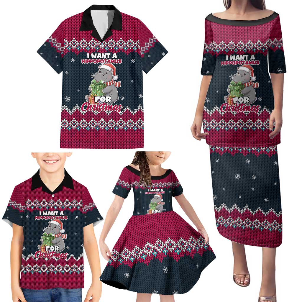 I Want A Hippopotamus Christmas Design Family Matching Puletasi and Hawaiian Shirt Xmas Holiday Patterns - Wonder Print Shop