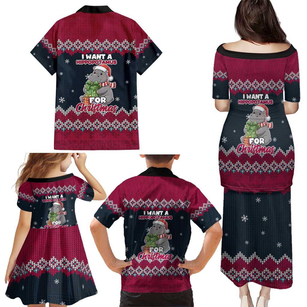I Want A Hippopotamus Christmas Design Family Matching Puletasi and Hawaiian Shirt Xmas Holiday Patterns - Wonder Print Shop