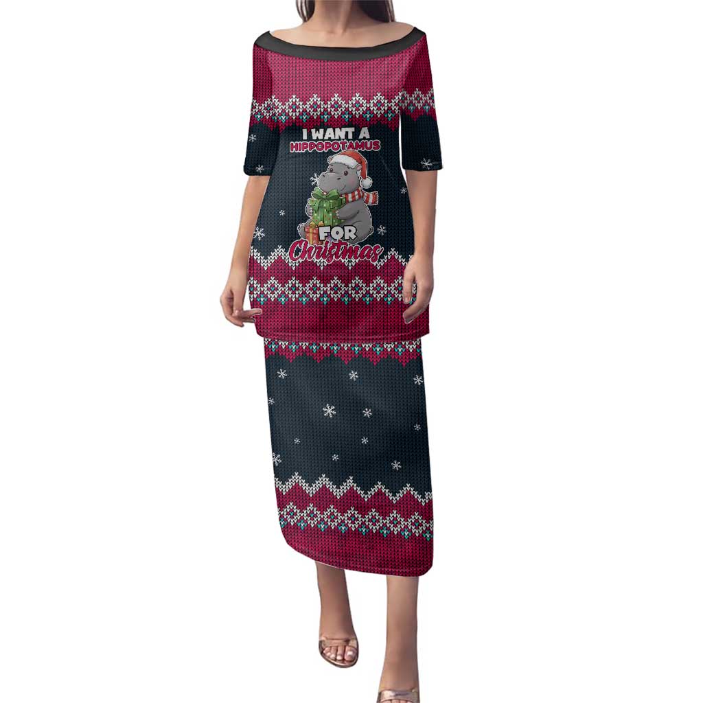 I Want A Hippopotamus Christmas Design Family Matching Puletasi and Hawaiian Shirt Xmas Holiday Patterns - Wonder Print Shop
