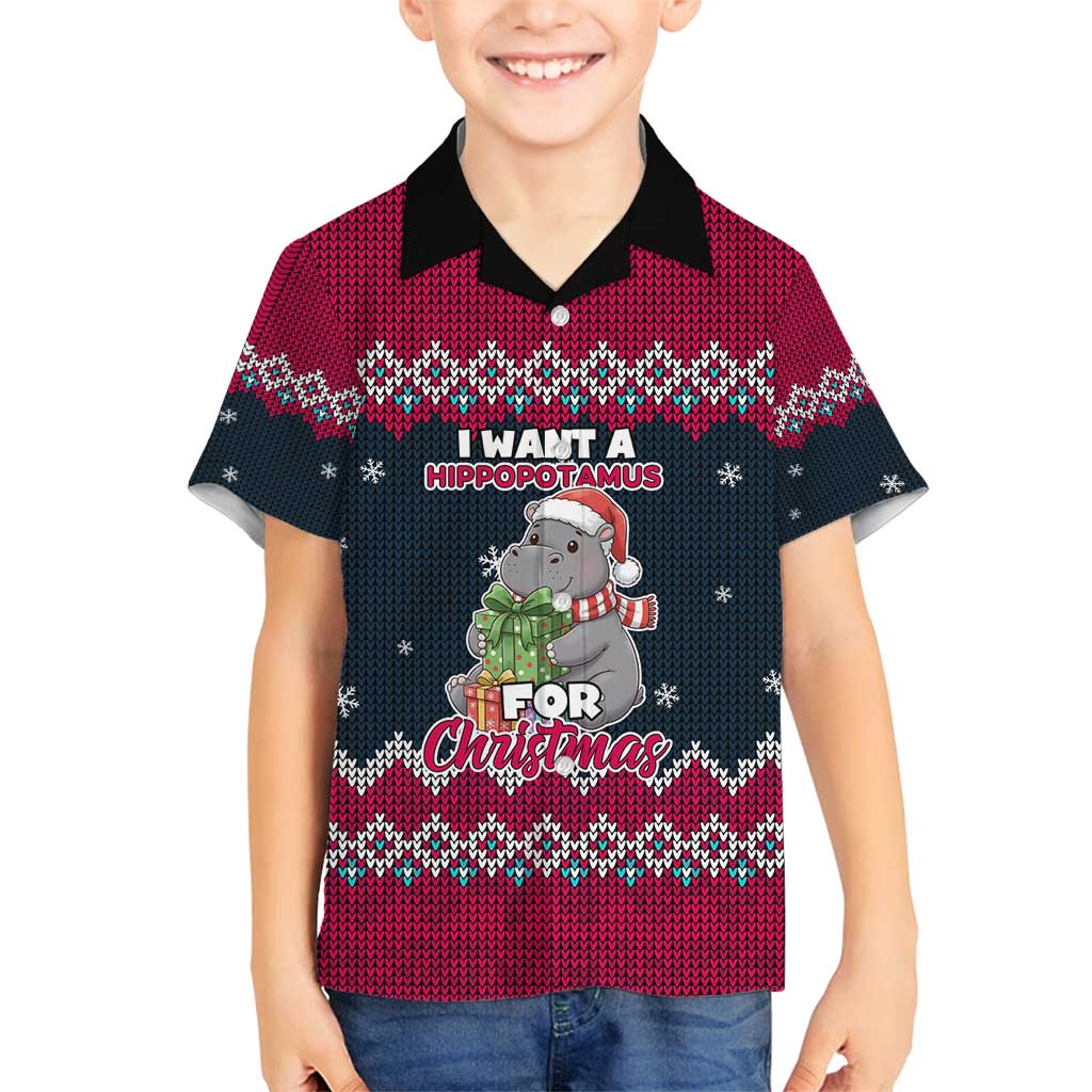 I Want A Hippopotamus Christmas Design Family Matching Puletasi and Hawaiian Shirt Xmas Holiday Patterns - Wonder Print Shop