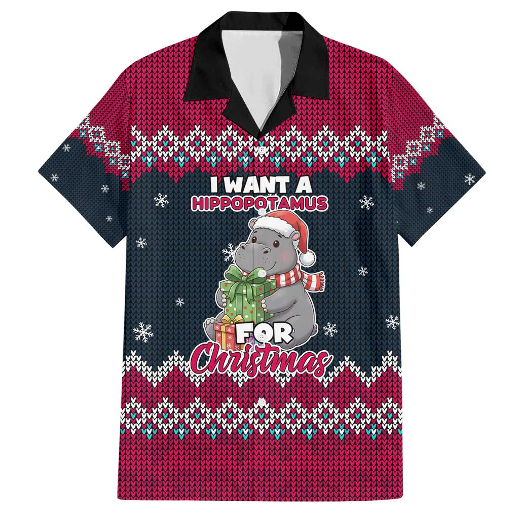 I Want A Hippopotamus Christmas Design Family Matching Short Sleeve Bodycon Dress and Hawaiian Shirt Xmas Holiday Patterns - Wonder Print Shop