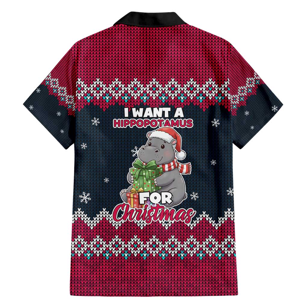 I Want A Hippopotamus Christmas Design Family Matching Short Sleeve Bodycon Dress and Hawaiian Shirt Xmas Holiday Patterns - Wonder Print Shop
