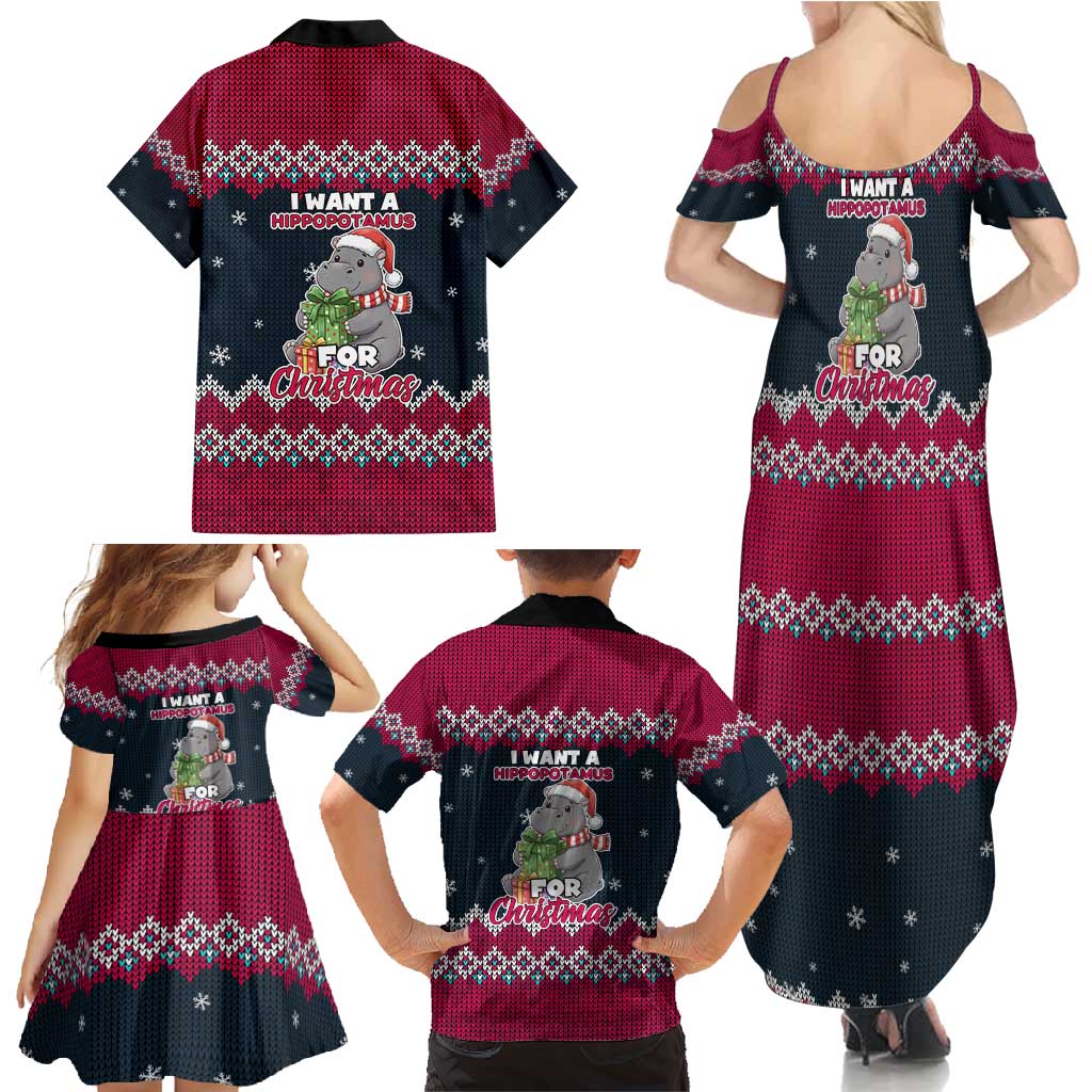 I Want A Hippopotamus Christmas Design Family Matching Summer Maxi Dress and Hawaiian Shirt Xmas Holiday Patterns - Wonder Print Shop