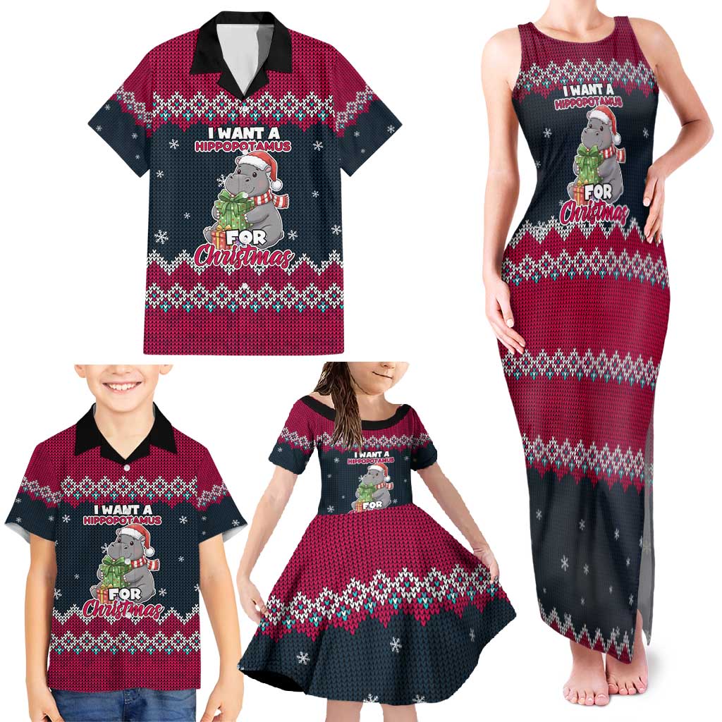 I Want A Hippopotamus Christmas Design Family Matching Tank Maxi Dress and Hawaiian Shirt Xmas Holiday Patterns - Wonder Print Shop