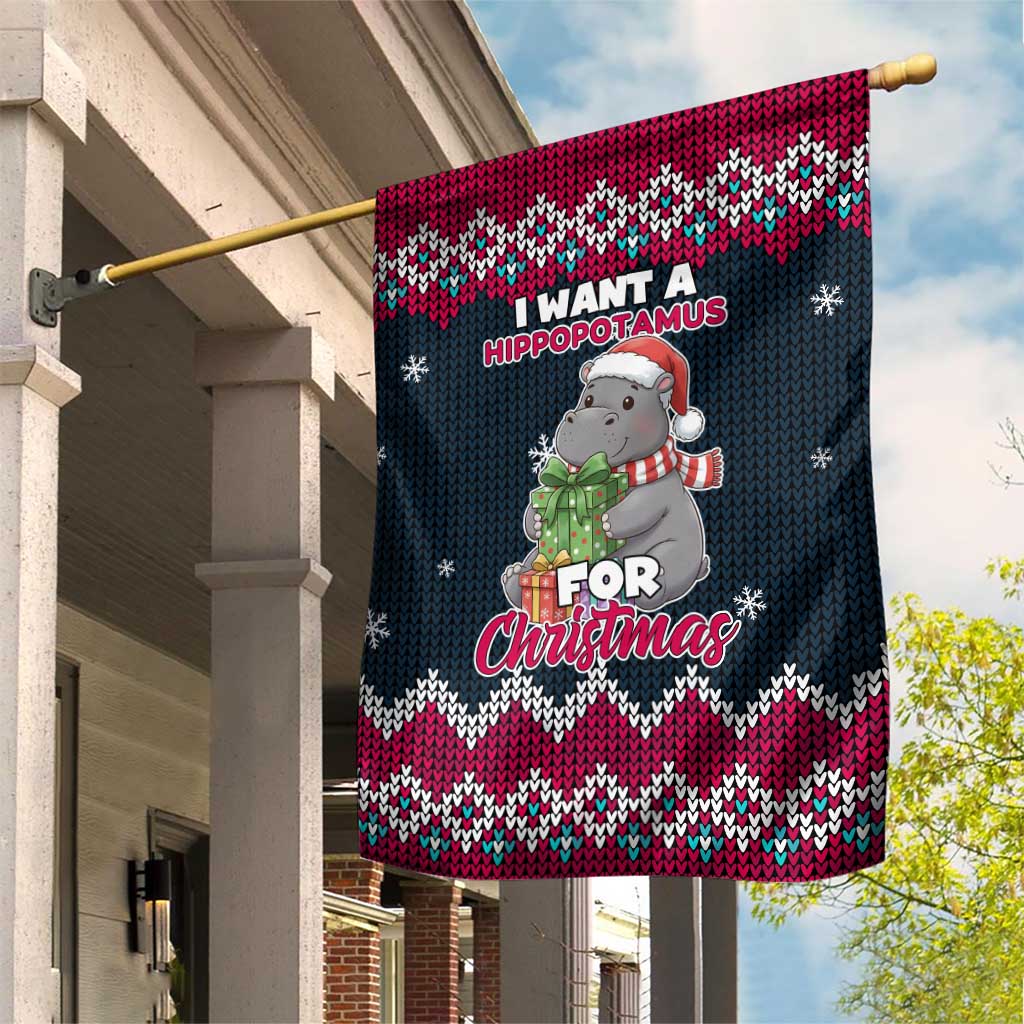 I Want A Hippopotamus Christmas Design Garden Flag Xmas Holiday Patterns - Wonder Print Shop