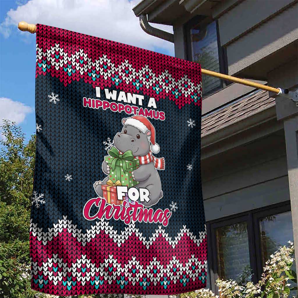 I Want A Hippopotamus Christmas Design Garden Flag Xmas Holiday Patterns - Wonder Print Shop