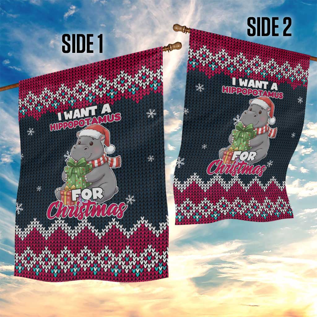 I Want A Hippopotamus Christmas Design Garden Flag Xmas Holiday Patterns - Wonder Print Shop