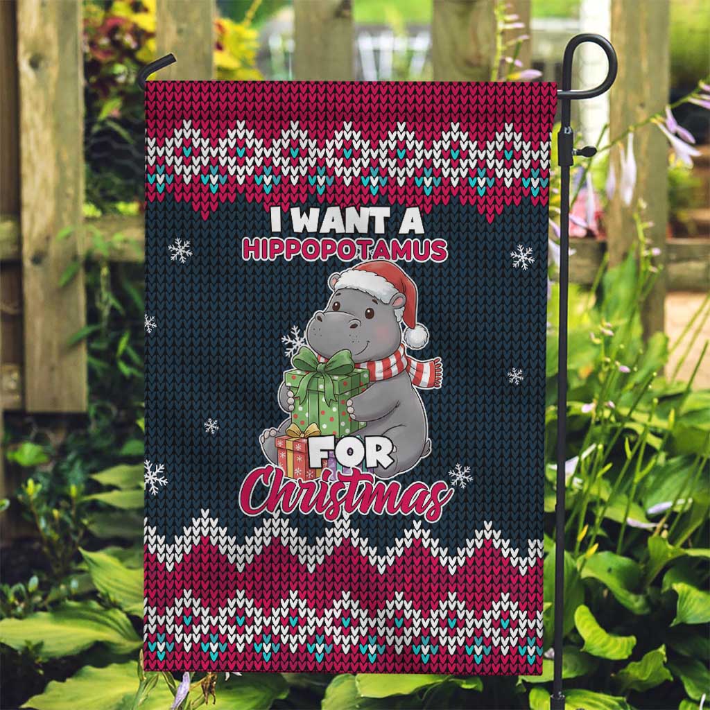 I Want A Hippopotamus Christmas Design Garden Flag Xmas Holiday Patterns - Wonder Print Shop