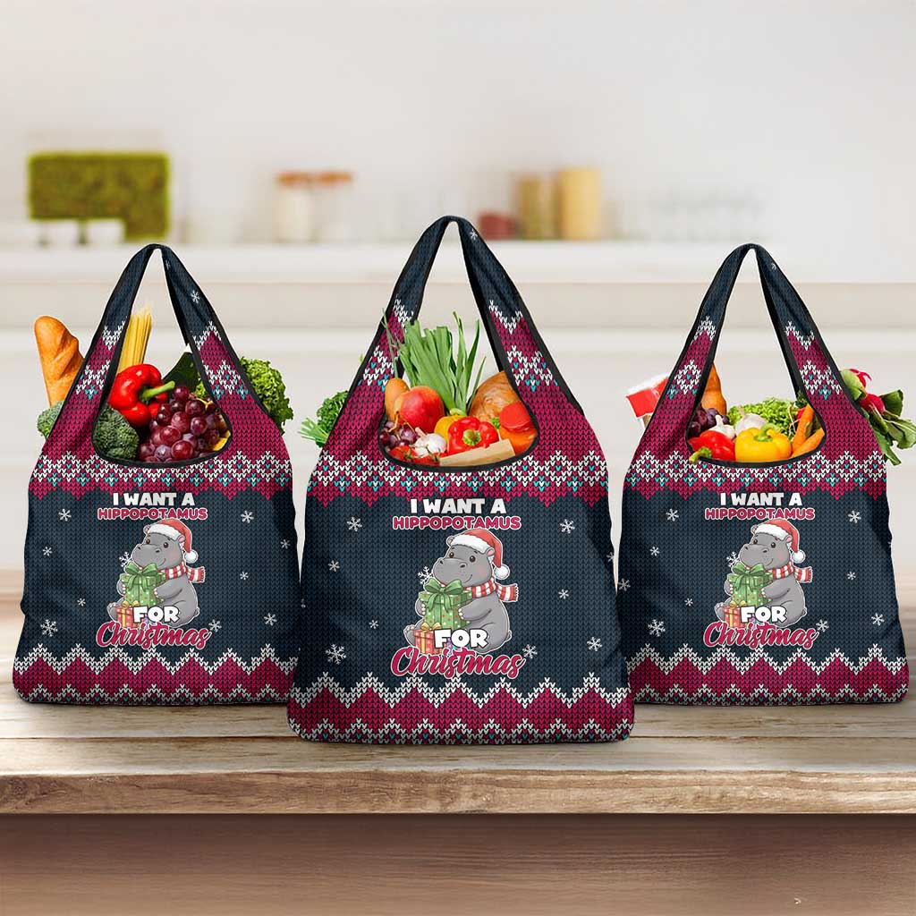 I Want A Hippopotamus Christmas Design Grocery Bag Xmas Holiday Patterns - Wonder Print Shop