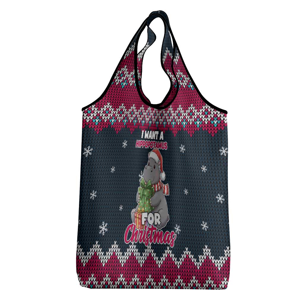 I Want A Hippopotamus Christmas Design Grocery Bag Xmas Holiday Patterns - Wonder Print Shop