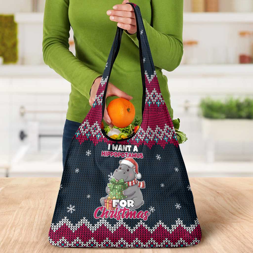 I Want A Hippopotamus Christmas Design Grocery Bag Xmas Holiday Patterns - Wonder Print Shop