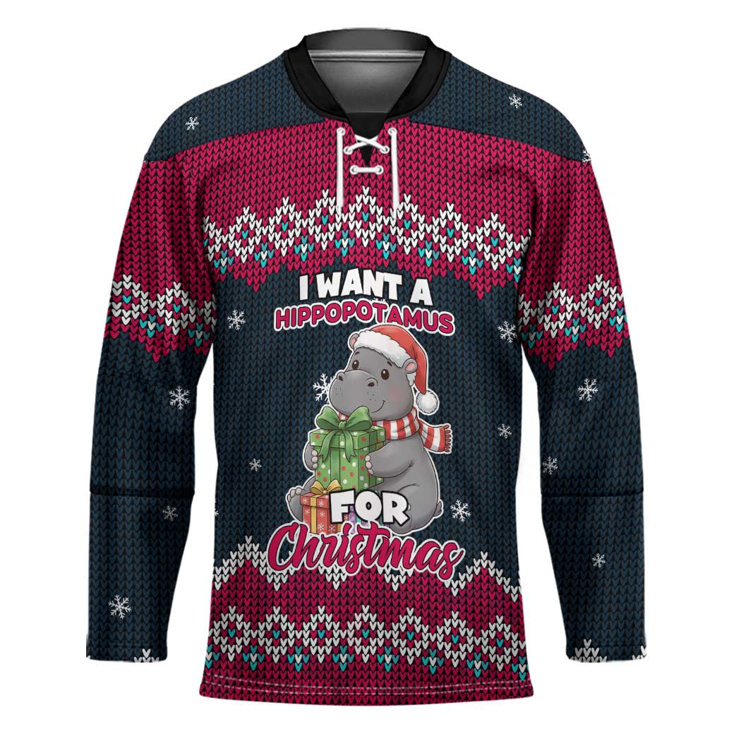 I Want A Hippopotamus Christmas Design Hockey Jersey Xmas Holiday Patterns - Wonder Print Shop