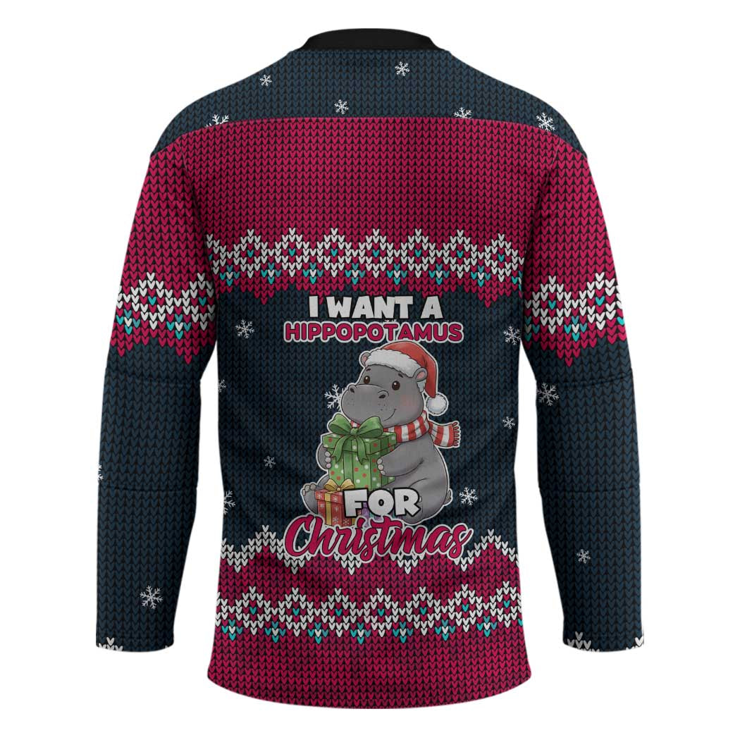 I Want A Hippopotamus Christmas Design Hockey Jersey Xmas Holiday Patterns - Wonder Print Shop
