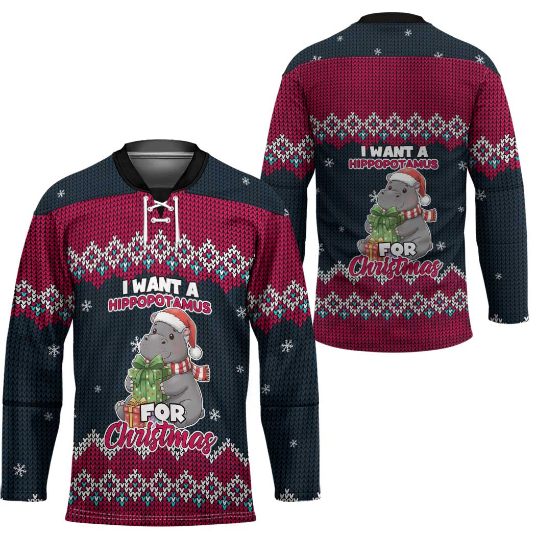 I Want A Hippopotamus Christmas Design Hockey Jersey Xmas Holiday Patterns - Wonder Print Shop