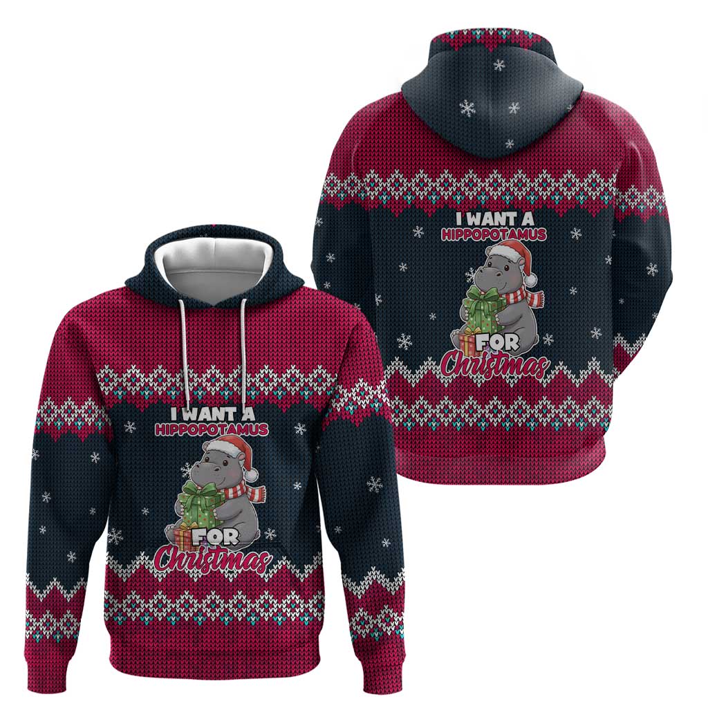 I Want A Hippopotamus Christmas Design Hoodie Xmas Holiday Patterns - Wonder Print Shop