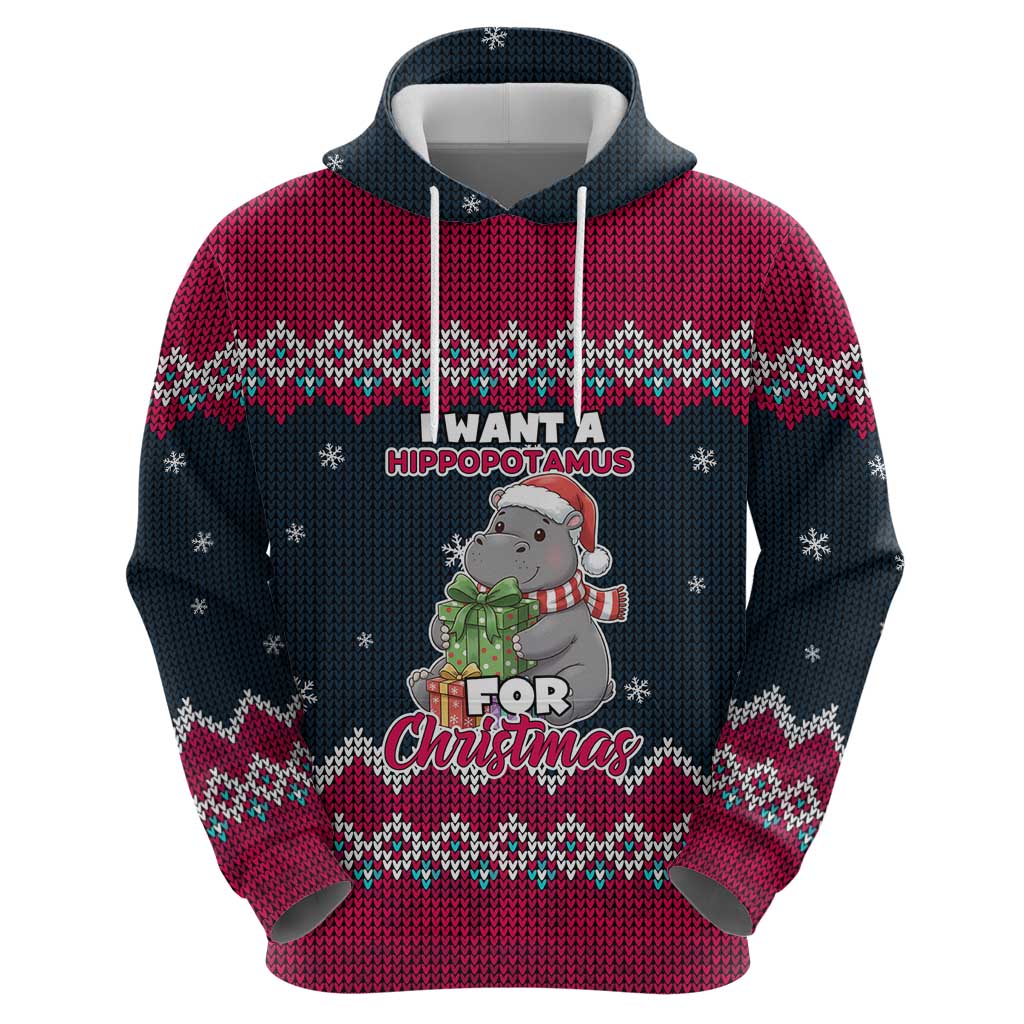 I Want A Hippopotamus Christmas Design Hoodie Xmas Holiday Patterns - Wonder Print Shop