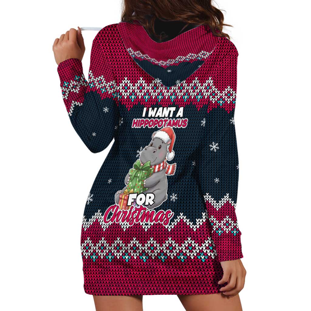 I Want A Hippopotamus Christmas Design Hoodie Dress Xmas Holiday Patterns - Wonder Print Shop