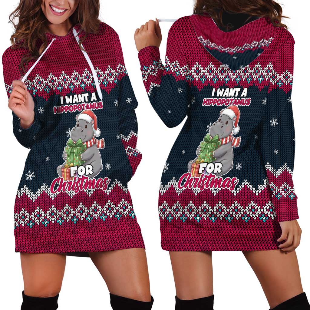I Want A Hippopotamus Christmas Design Hoodie Dress Xmas Holiday Patterns - Wonder Print Shop