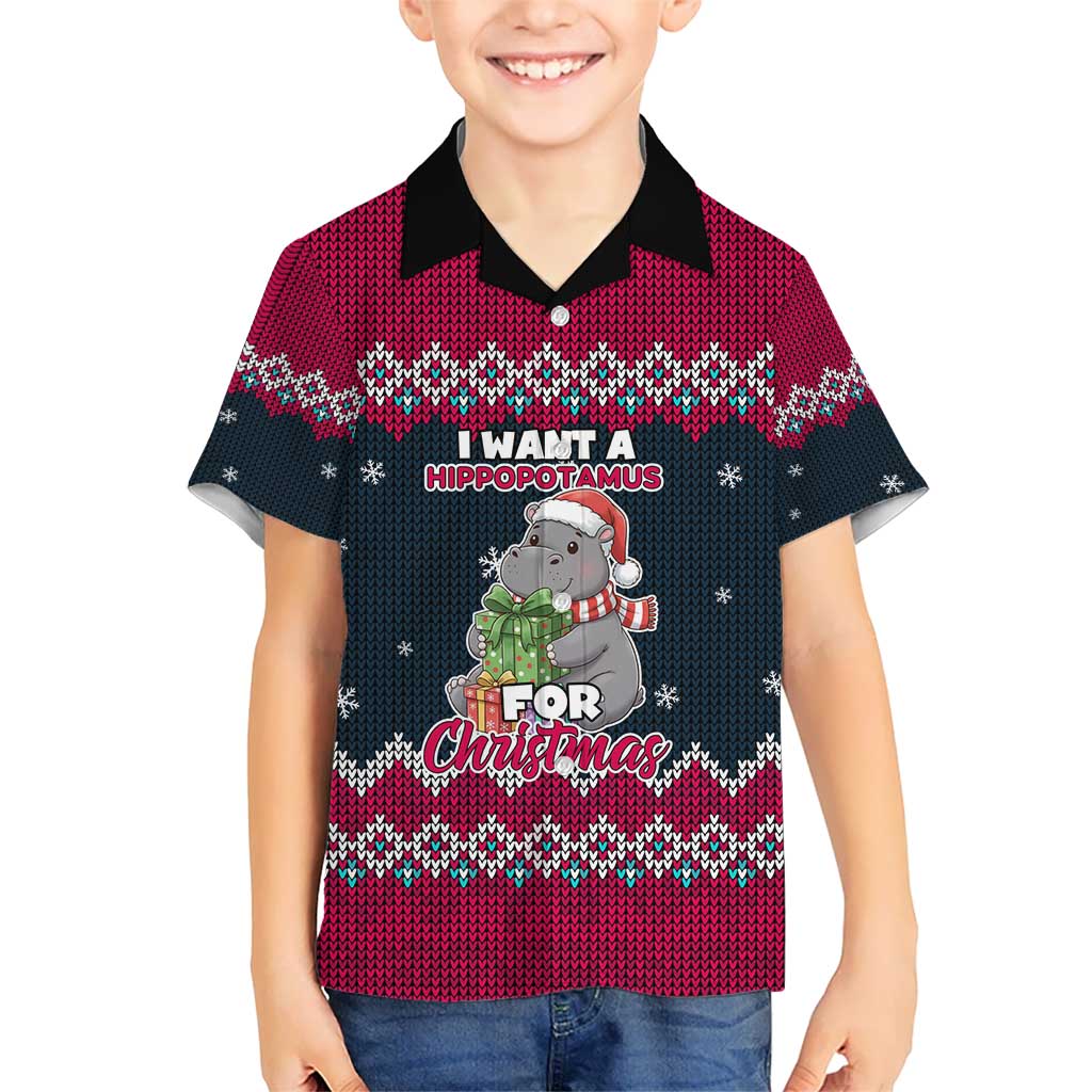 I Want A Hippopotamus Christmas Design Kid Hawaiian Shirt Xmas Holiday Patterns - Wonder Print Shop