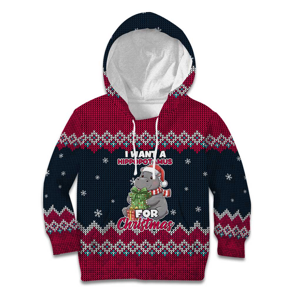 I Want A Hippopotamus Christmas Design Kid Hoodie Xmas Holiday Patterns - Wonder Print Shop