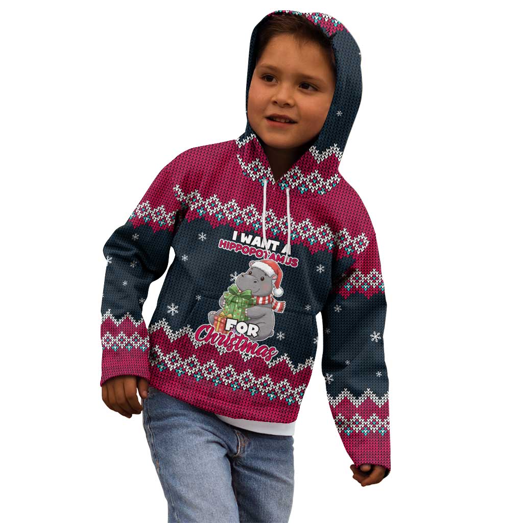 I Want A Hippopotamus Christmas Design Kid Hoodie Xmas Holiday Patterns - Wonder Print Shop
