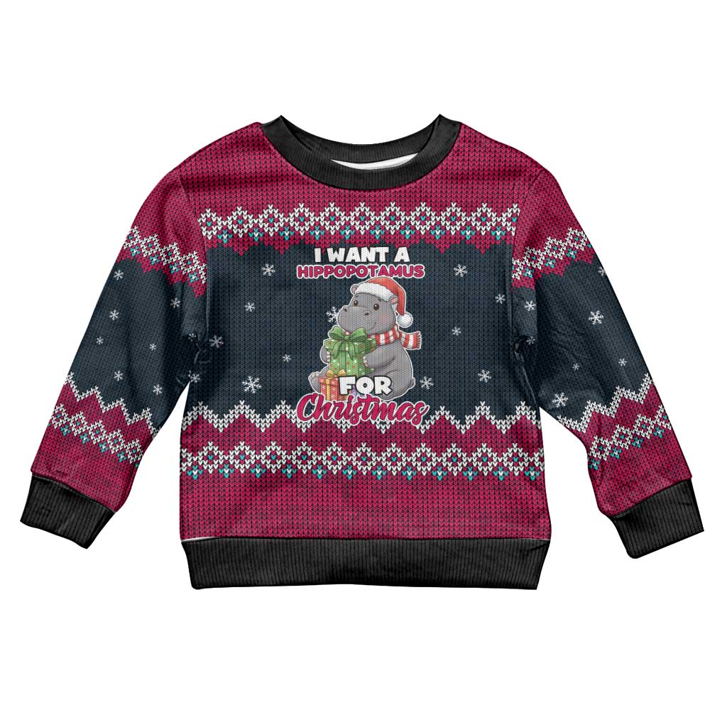 I Want A Hippopotamus Christmas Design Kid Ugly Christmas Sweater Xmas Holiday Patterns - Wonder Print Shop