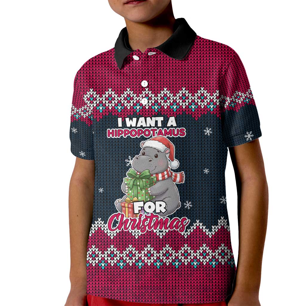 I Want A Hippopotamus Christmas Design Kid Polo Shirt Xmas Holiday Patterns - Wonder Print Shop