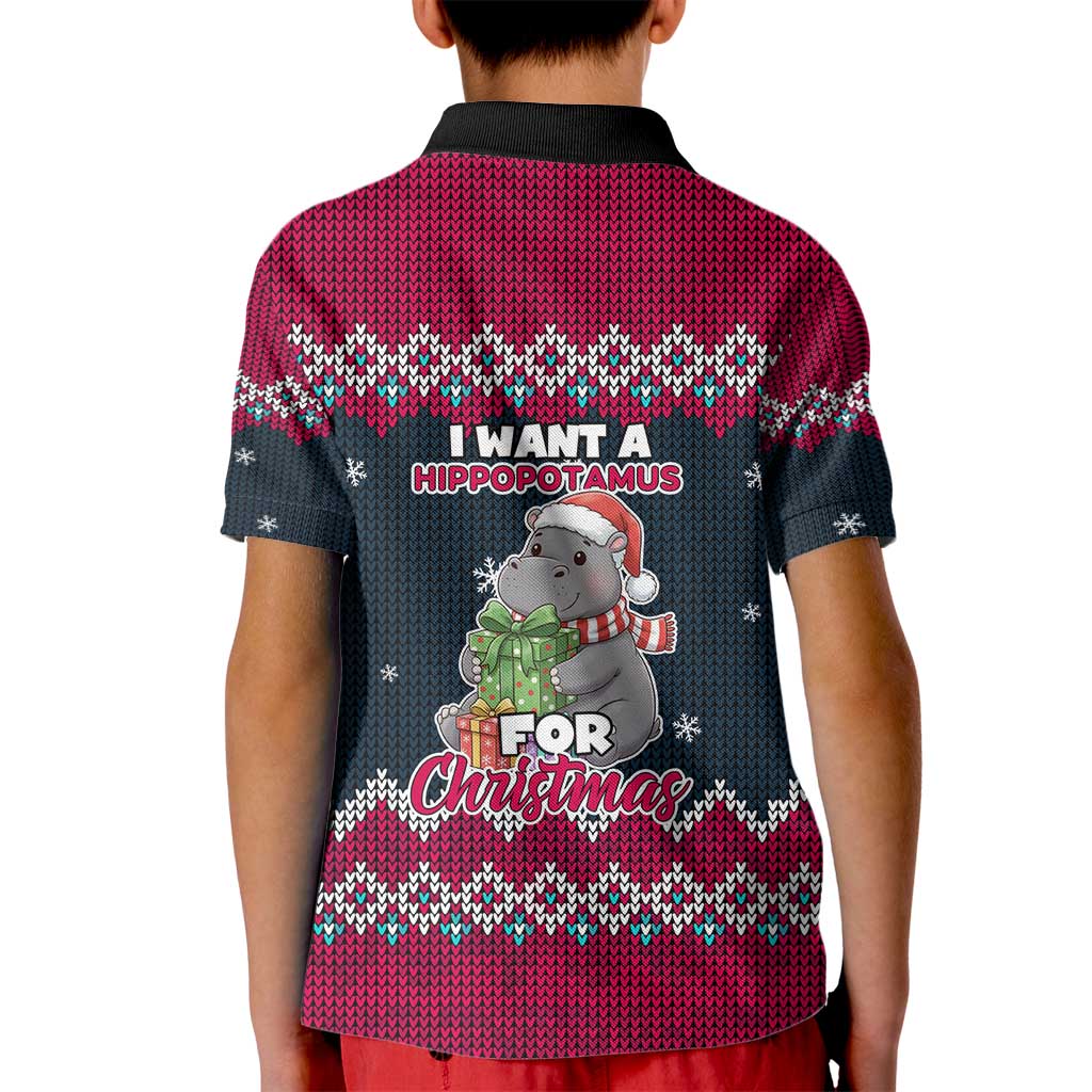 I Want A Hippopotamus Christmas Design Kid Polo Shirt Xmas Holiday Patterns - Wonder Print Shop