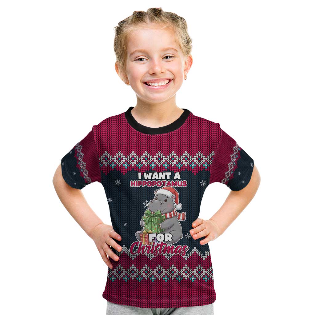 I Want A Hippopotamus Christmas Design Kid T Shirt Xmas Holiday Patterns - Wonder Print Shop