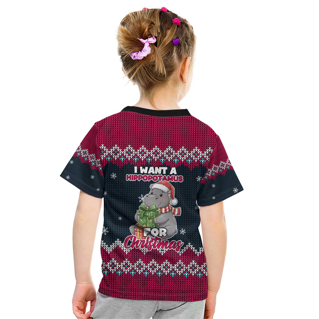 I Want A Hippopotamus Christmas Design Kid T Shirt Xmas Holiday Patterns - Wonder Print Shop